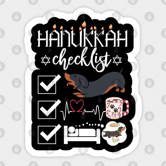 Hanukkah Menorah Checklist Dachshund Hot Chocolate Shamash Sticker by alcoshirts